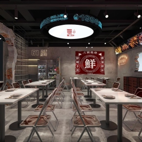 工业风快餐厅3D模型下载